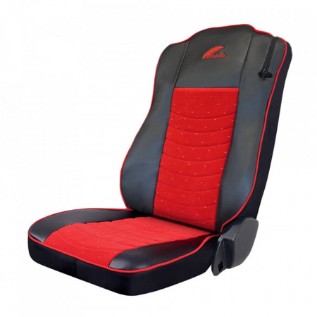 SET HUSE SCAUN TRUCK UMBRELLA PENTRU MERCEDES MP5 MP6 EURO 6 PIELE ECOLOGICA NEAGRA + VELVET ROSU