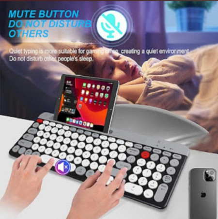 Tastatură fără fir cu Bluetooth, Aspect compact ultra silențios, suport telefon/tableta Qk8066