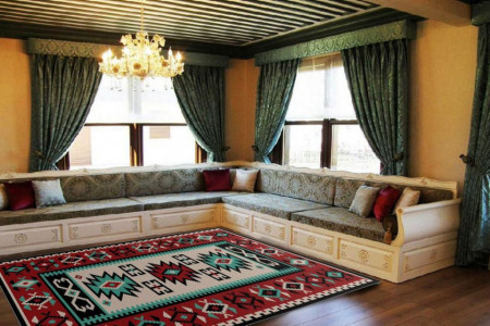 Covor pentru living, model rosu rustic