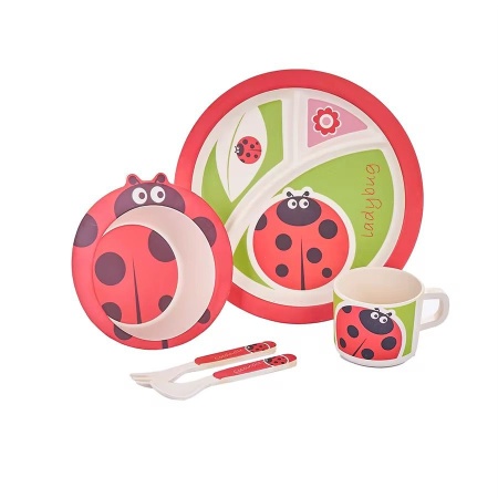 Set de masa pentru copii, 5 piese, fibra de bambus, multicolor