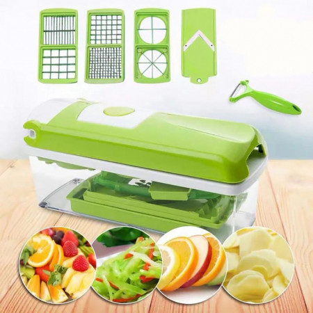 Set razatoare multifunctionala pentru fructe si legume, 11 piese, design moden, verde