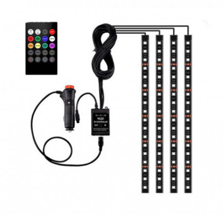 Banda LED auto, lumini ambientale, telecomanda, jocuri de lumini, kit complet instalare