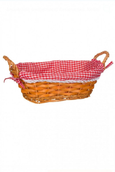 Coș Decorativ Oval Bambus, Bej Roșu, Țesătură carouri, 30x22x10 cm