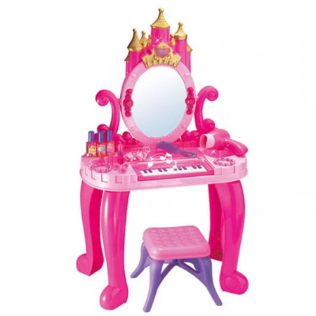 Masa de infrumusetare cu scaunel si pian 12 melodii oglinda feon si accesorii - Super jucarie pentru fetite