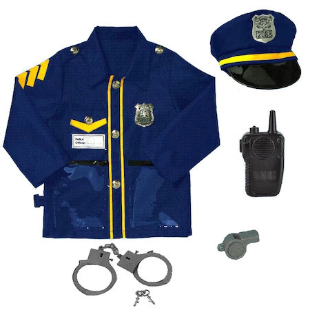 Set de politie albastru , uniforma de politie cu fluier, sapca, catuse , statie , ATS , 3-7 ani