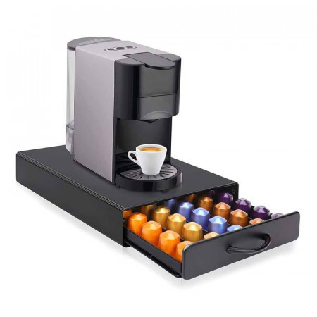 Organizator pentru capsule de cafea , Nespresso, Pana la 50 de capsule, 40x24x6 cm, Negru