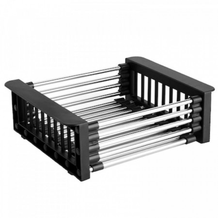 Suport extensibil de chiuveta, tip cos, pentru legume, fructe si alimente, otel, 47x21 cm