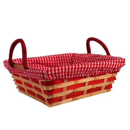 Coș Decorativ Pătrat Bambus, Bej Roșu, Țesătură carouri, 21x21x8 cm