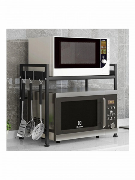 Raft metalic cuptor cu microunde, etajera ajustabila, organizator bucatarie, 40-60 x 36 x 45 cm, negru