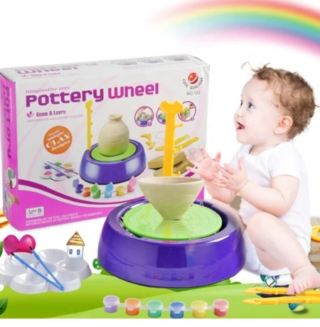 Roata olarului pentru copii, MT Malatec, 2 viteze, lut, vopsele colorate, pensule, joc interactiv