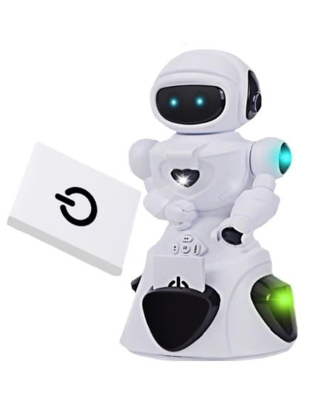 Robot inteligent cu inductie, card de proximitate, deplasare 360 grade, cu sunete si lumini, limba engleza