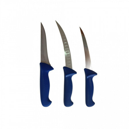 Set 3 cutite profesionale macelarie, 2 cutite dezosat si degresat, 1 cutit filetat, otel inoxidabil, albastru