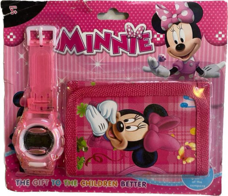 Set ceas electronic de mana si portofel copii tip Minnie Me
