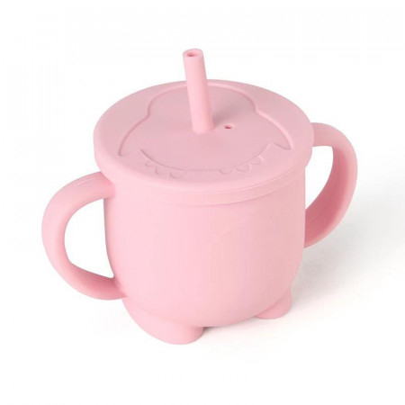 Cana din silicon cu capac si pai, 160 ml, roz