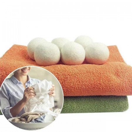 Set 6 bile din lana 100% pentru uscator, reutilizabile, anti-electrizare, reduce timpul de uscare