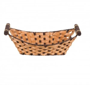Cos decorativ plastic cu manere din lemn, 34x22x12 cm