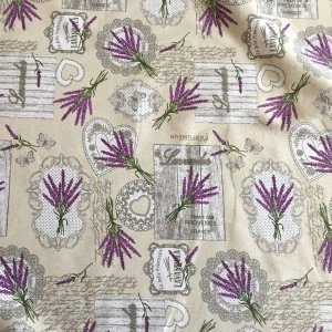 fata de masa bej cu imprimeu flori lavanda - Img 3
