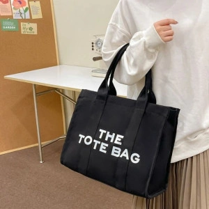 Geanta femei din panza, shopper, small, cu imprimeu logo The Tote Bag, 26x11x33cm - Img 6