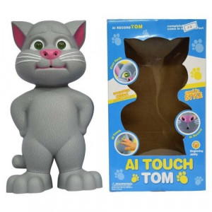 Jucarie vorbitoare, lumini led si atingeri senzoriale,Talking Tom Gri, 30 cm - Img 4