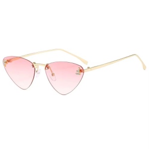 Ochelari de soare, Dama, Filtru de protectie UV 400, Fara rama, Toc cadou, lentila roz, rama metalica aurie, ultra-usoara