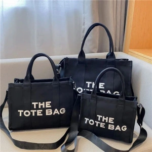 Set 3 genti pentru femei din panza, shopper, small, medium, large, cu imprimeu logo The Tote Bag