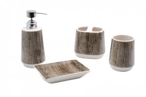 Set baie ceramica efect lemn 4 bucati