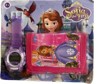 Set ceas electronic de mana si portofel copii tip Sofia the first