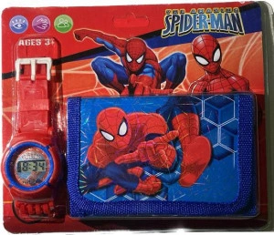 Set ceas electronic de mana si portofel copii tip Spider Man
