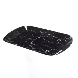 Tava din plastic dur, 33x22,5 cm , model marmura neagra cu alb efect lucios - Img 3