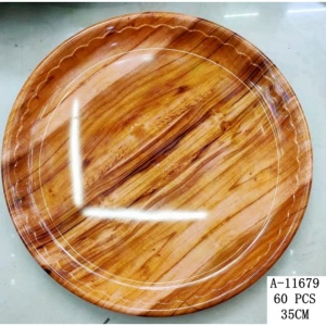 Tavă rotundă plastic dur 35 cm, model lemn - Img 2