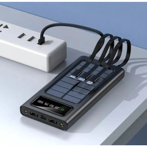 Baterie Externa Solara, 12000 mAh, Cabluri USB, Type-C, MicroUSB si Lightning Incorporate, Lanterna, Afisaj Baterie, Compatibilitate Universala - Img 2