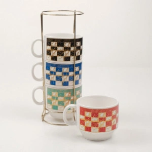 Cana 4pcs + suport, ceramica