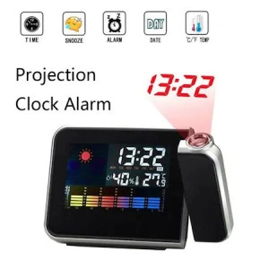 Ceas cu Calendar, Termometru Si Higrometru, Afisaj color si Proiectie a orei pe Tavan si Perete, 10 cm - Img 2