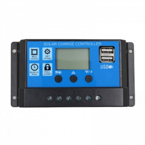 Controler PWM, Regulator Solar 30A, 12V / 24V, PWM, 2 porturi USB, LCD - Img 1