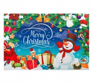 Covoras intrare decorativ pentru usa, cu mesaj si om de zapada, decor Craciun, 40x60 cm