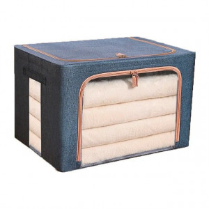 Cutie de depozitare pliabila, cu fermoar, 24L, Textil, 39x29x20cm, cadru metalic, suport baza stabil din plastic, cu doua ferestre - Img 4