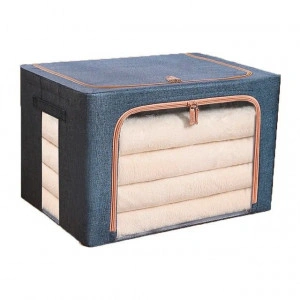 Cutie de depozitare pliabila, cu fermoar, 24L, Textil, 39x29x20cm, cadru metalic, suport baza stabil din plastic, cu doua ferestre - Img 4