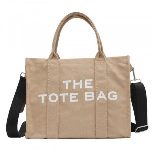 Geanta femei din panza, shopper, large, cu imprimeu logo The Tote Bag - Img 5