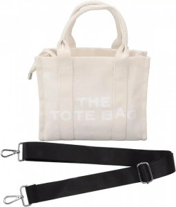 Geanta femei din panza, shopper, medium, cu imprimeu logo The Tote Bag, 32x15x37cm - Img 4