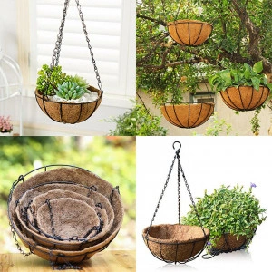 Ghiveci decorativ cu lant, rotund, nuca de cocos, 20, 25, 30 cm