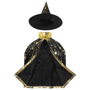 Pelerina cu palarie de magician, vrajitor/vrajitoare , costum Halloween, unisex, potrivit pentru inaltimi 100-160 cm - Img 3