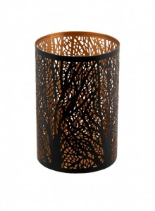 Suport lumanare/flori artificiale din metal,, negru/auriu, model copaci perforati