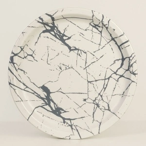 Tavă rotundă plastic dur, model marmura, 32x32x2,5 cm