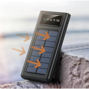 Baterie Externa Solara, 12000 mAh, Cabluri USB, Type-C, MicroUSB si Lightning Incorporate, Lanterna, Afisaj Baterie, Compatibilitate Universala - Img 3