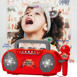 Casetofon cu muzica, lumini si microfon karaoke Little Singer
