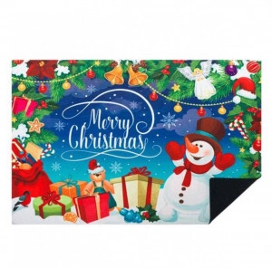 Covoras intrare decorativ pentru usa, cu mesaj si om de zapada, decor Craciun, 40x60 cm - Img 2