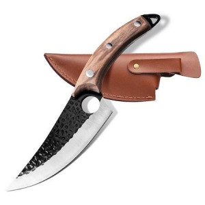 Cutit Japonez din Otel Inoxidabil, Forjat Manual, Universal, Calitate Premium, Maner Ergonomic din Lemn, 27.5cm, Husa din piele naturala - Img 8