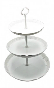 Fructiera etajata cu 3 nivele, pentru prajituri, torturi, fructe, aperitive, 26, 25, 19cm - Img 3