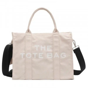 Geanta femei din panza, shopper, large, cu imprimeu logo The Tote Bag - Img 6