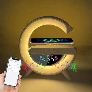 Lampa LED Birou cu incarcare Wireless, Bluetooth, Ceas, Alarma si USB - Img 3